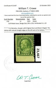 U.S. #578 MNH Single with Crowe Certificate  Scott Cat. Value $150