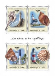 Guinea - 2018 Lighthouses & Shells - 4 Stamp Sheet - GU18408a