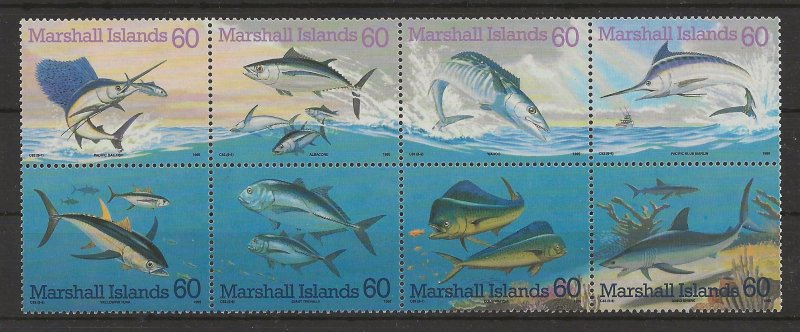 Marshall Islands MNH Block of 8 Sc #595a.-h. Pacific Game Fish 1995