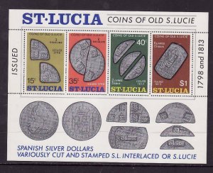 St Lucia-Sc#358a- id8-unused NH sheet-Coins-1974-