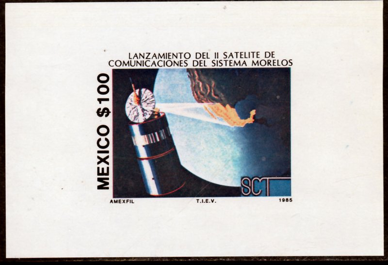 MEXICO 1423 Launch of Morelos II Telecom Satellite SOUVENIR SHEET MINT, NH. VF.