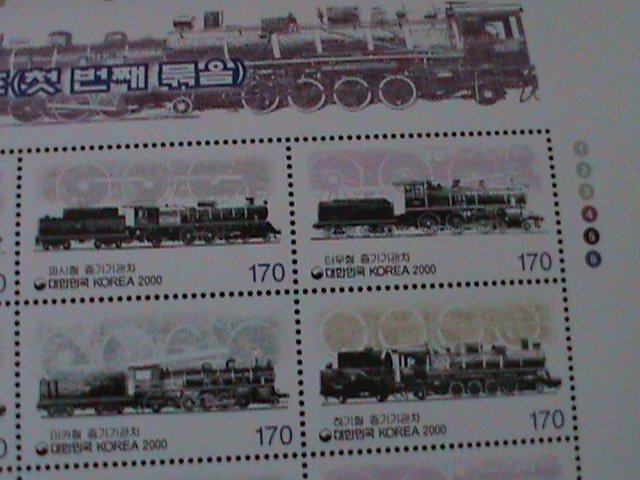 KOREA-SC#2017a- STEAM LOCOMOTIVES TRAINS- MNH-SHEET WITH 4 COMPLETE SETS VF