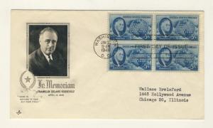 US - 1946 Scott 931 FDC 5c Pdt Roosevelt Freedom (Art Craft Cachet) - Block of 4