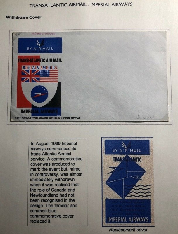 Mint England Imperial Airways Envelope Trans Atlantic Mail New Design