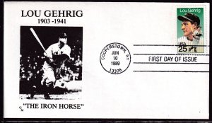 1989 Lou Gehrig baseball legend Sc 2417 with GW licensed cachet Cooperstown NY