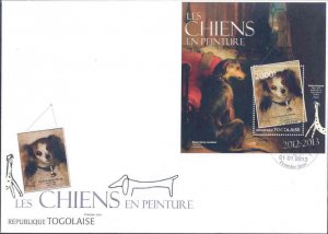 TOGO  2013 DOGS IN PAINTINGS PIERRE AUGUSTE RENOIR SOUVENIR  SHEET  FDC