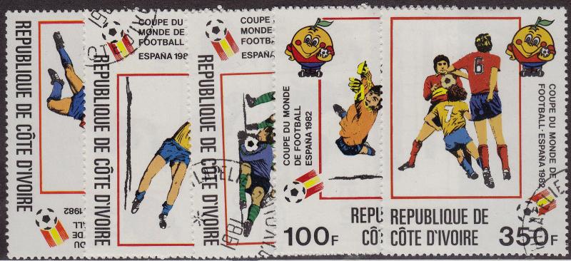 IVORY COAST CTO Scott # 600-604 1982 World Cup (5 Stamps)