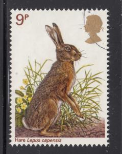 Great Britain 1977 used Scott #817 9p Brown hare Wildlife Protection