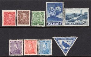 Iceland 1902-1956 Group of 9 Better Stamps Mint H