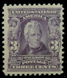 US #302 3¢ Jackson, og, NH, VF, Scott $130.00