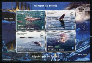 GUINEA  ANIMALS OF THE WORLD WHALES  SHEET OF FOUR  MINT NH
