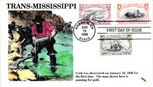 #3209 Trans Mississippi 3 stamps - Hand Colored Dynamite Cachet