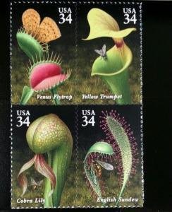 SCOTT  3528-31  PLANTS  34¢  BLOCK OF 4  MNH  SHERWOOD STAMP