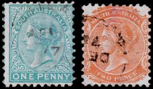 South Australia Scott 57, 58 (1875, 1868) Used G-F, CV $9.75 M