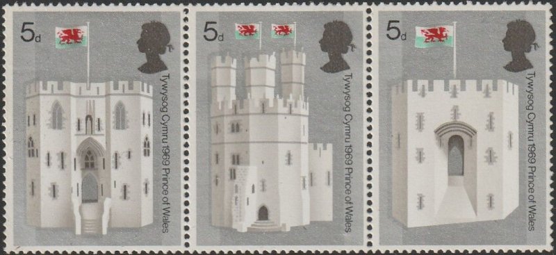 Great Britain #595-597 1969 3x5d Caernarvon Castle UNUSED-XF-OG.