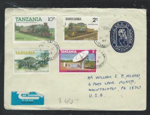 TANZANIA (P2609B) 1968 1/- PSE UPRATED 1/- TURTLE+2/-+10/- TRAIN +1/- TO USA