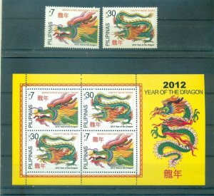 Philippines - Sc# 3411-2a. 2012 Year of Dragon. Set & Souv. Sheet. $37.50.