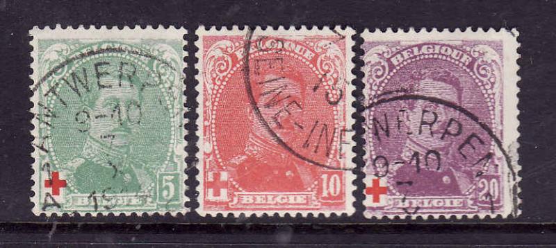 Belgium-Sc#B25-7-used semi-postal set-King Albert I-1914-