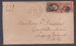 **US 19th Century Cover, SC# 209, 210, Birmingham, CT 8/15 CDS Cancel, DPO5