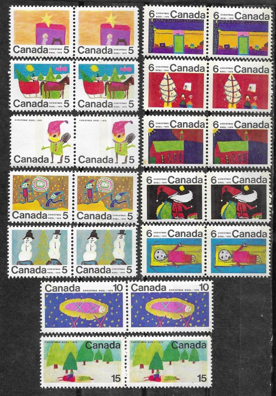 Canada # 519p-530p Christmas 1970 - TAGGED - PAIRS  (12) Mint NH