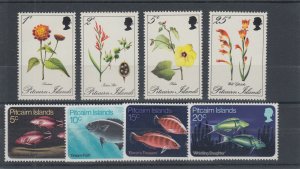 Pitcairn Sc 110-117 MNH. 1970 Flowers + 1970 Fish, 2 cplt sets VF