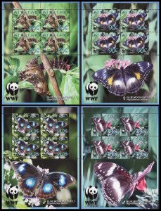 Aitutaki WWF Blue Moon Butterfly 4 Sheetlets 4 sets 2008 MNH SC#539-542