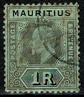 MAURITIUS 1913-22 KG V 1r BLACK on GREEN (DIE II) VFU SG 201b Wmk.MCCA VGC