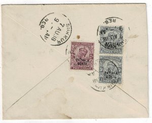 India (Patiala) 1918 registered cover, SG 52