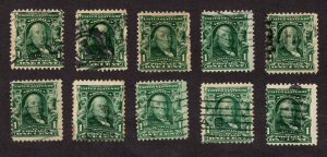 1903, US 1c, Benjamin Franklin, Used, Lot of 10, Scott #300