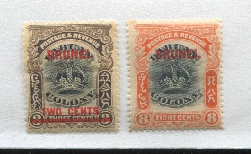 Brunei 1906 2 cents and 8 cents mint o.g. hinged