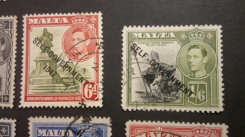 Malta 1948 Self-Government OVPTS Scott# 208-222 VF-XF USED Complete set of 15