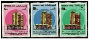 Iraq 746-748, hinged. Michel 829-831. Telecommunications Center. 1975.