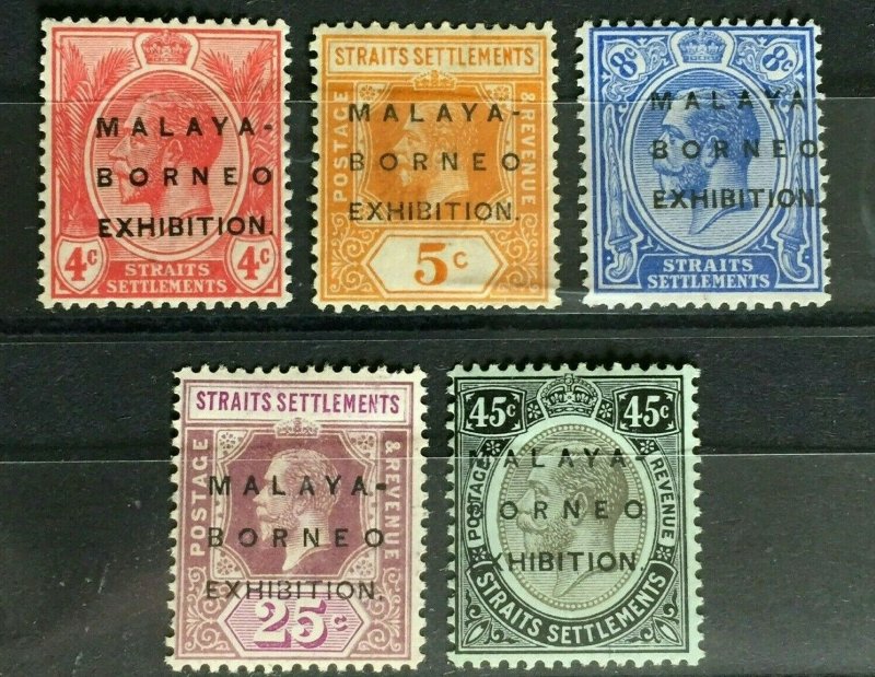 MALAYA-BORNEO EXHIBITION MBE opt Straits Settlements KGV 4c -45c MCCA MLH M3306