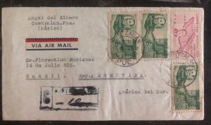 1950 Cuetzalan Puebla Mexico Airmail Registered Cover To Tandil Argentina