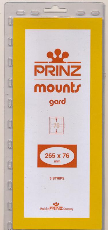 Prinz Scott Stamp Mount 76/265 mm - CLEAR - Pack of 5 (76x265 76mm)  STRIP  1032