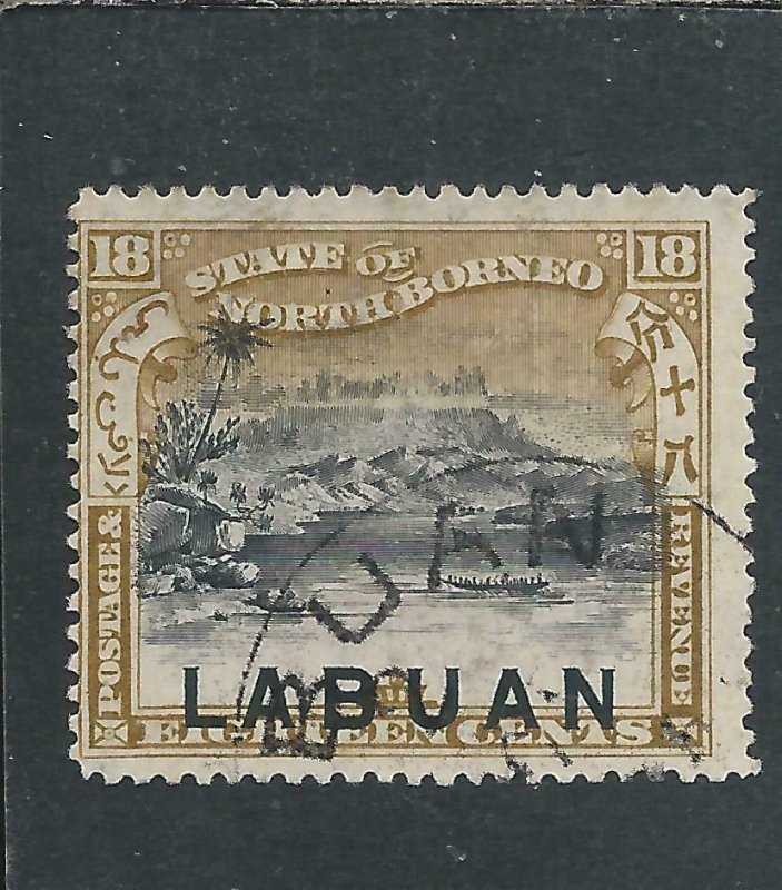 LABUAN 1897-98 18c BLACK & OLIVE-BISTRE PERF 14½-15 FU SG 99a CAT £60