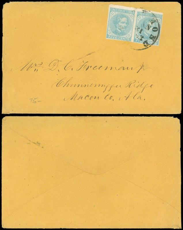 1863 CIVIL WAR Cover, RICHMOND VA to CHUNNENUGGEE RIDGE, ALABAMA, SC CSA #6 PAIR