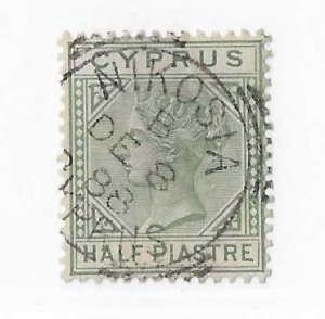 Cyprus Sc #19  1/2p green used with Nicosia squared circle VF