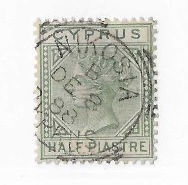 Cyprus Sc #19  1/2p green used with Nicosia squared circle VF