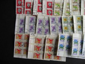 Canada 37 used plate blocks of 4 many in matched sets, most 1970s flowers issue