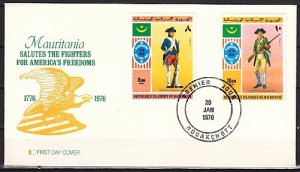 Mauritania, Scott cat. 341-342. American Bicentennial issue. First day cover. ^