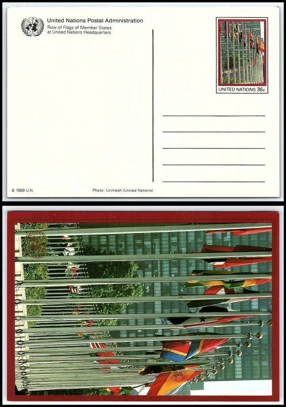 1989 UNITED NATIONS Postal Card - New York, Row of Flags 1, Unused T10 