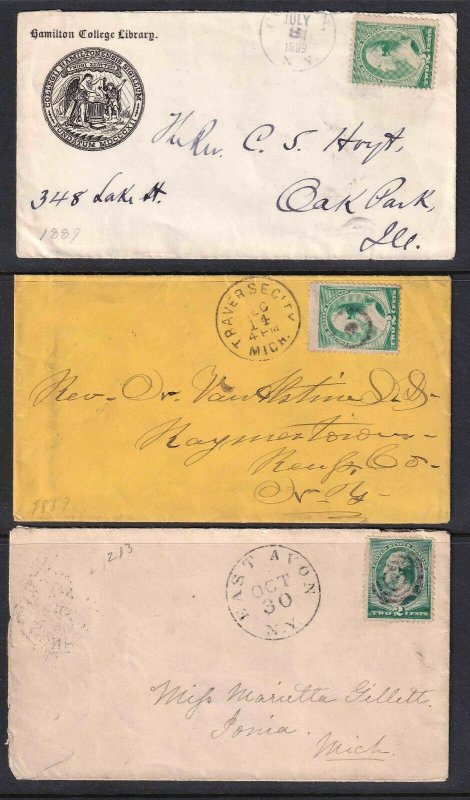 USA 19TH CENTURY POSTAL HISTORY COVERS x3 GREEN STAMPS