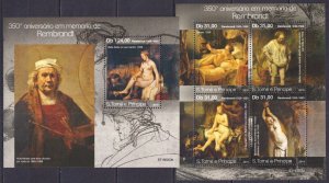 Gs1594 2019 Sao Tome & Principe Erotic Art Nudes Rembrandt #8230-8233+Bl1495 Mnh