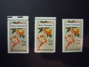 #1580 1580b 1580c Christmas Singles 3 Varieties w/ Different Perfs  MNH OG VF