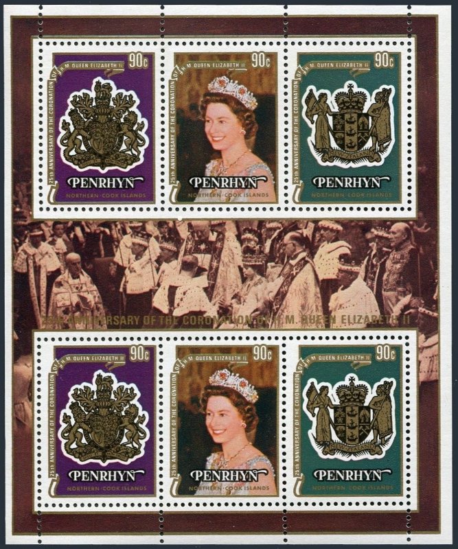 Penrhyn 104, 104d sheets, MNH. Mi 115-117 klb, Bl.11. QE II Coronation-25, 1978.