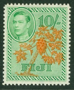 SG 266a Fiji 1938. 10/- orange & emerald. Fine unmounted mint CAT £42