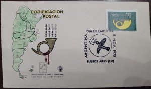 D)1975, ARGENTINA, FIRST DAY COVER, ISSUE, POSTAL CODES, NOT ISSUED AND OVERL