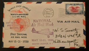 1938 First Flight Air Mail Cachet Cover South Orange NJ Williamsport PA