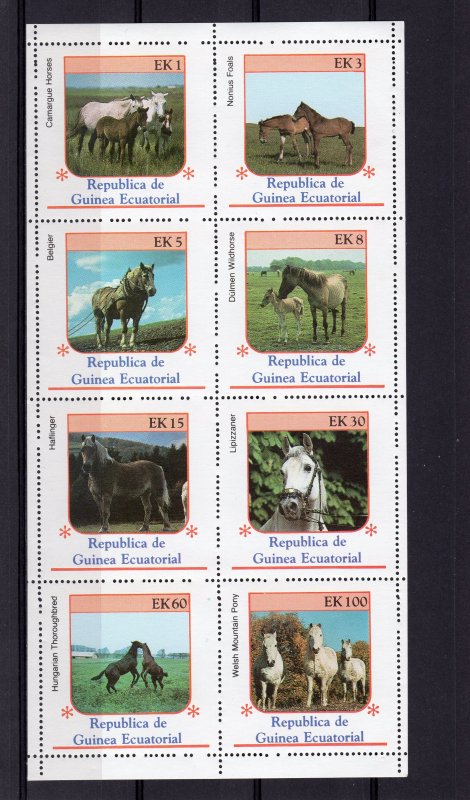 Equatorial Guinea 1976 Horses Sheetlet (8) Perforated MNH